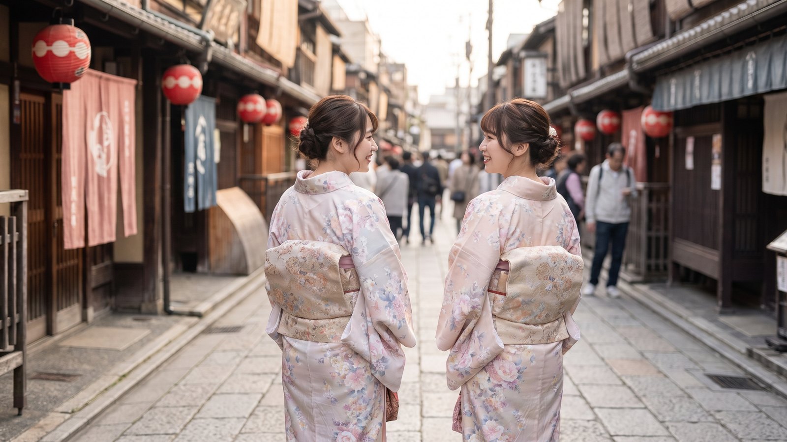 Women strolling the city in kimono